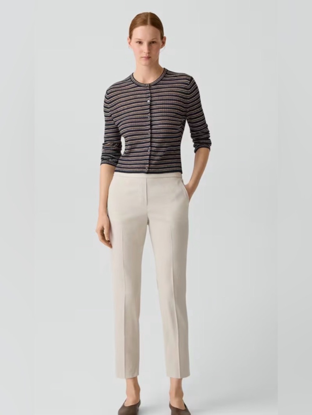 Theory Cream Straight-Leg Tailored Trousers